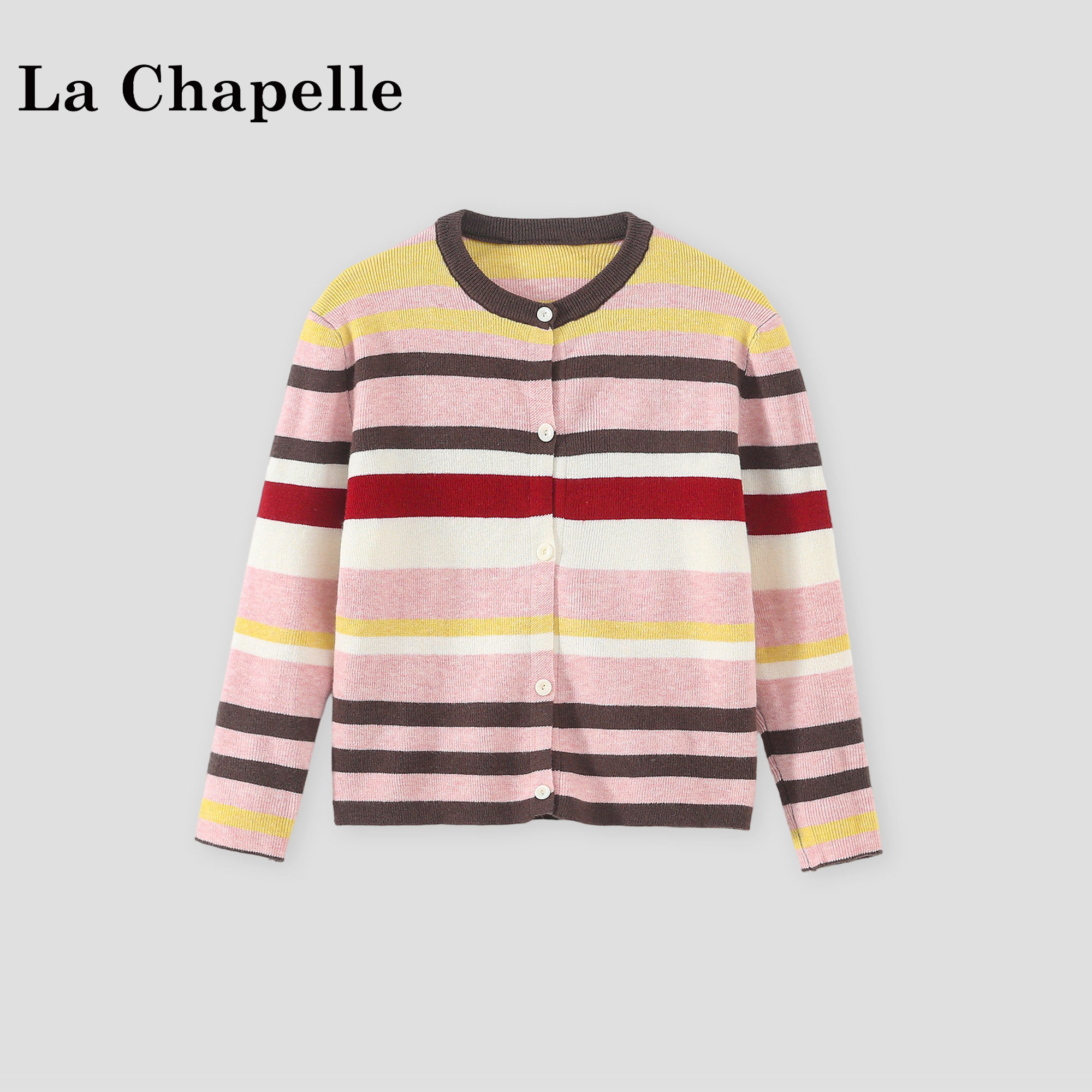 拉夏贝尔女童春装上衣2026新款女宝条纹针织毛衣儿童春秋开衫外套
