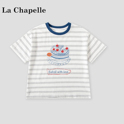 La Chapelle【拉夏贝尔】时尚夏季韩版女童百搭条纹短袖T恤LD2719