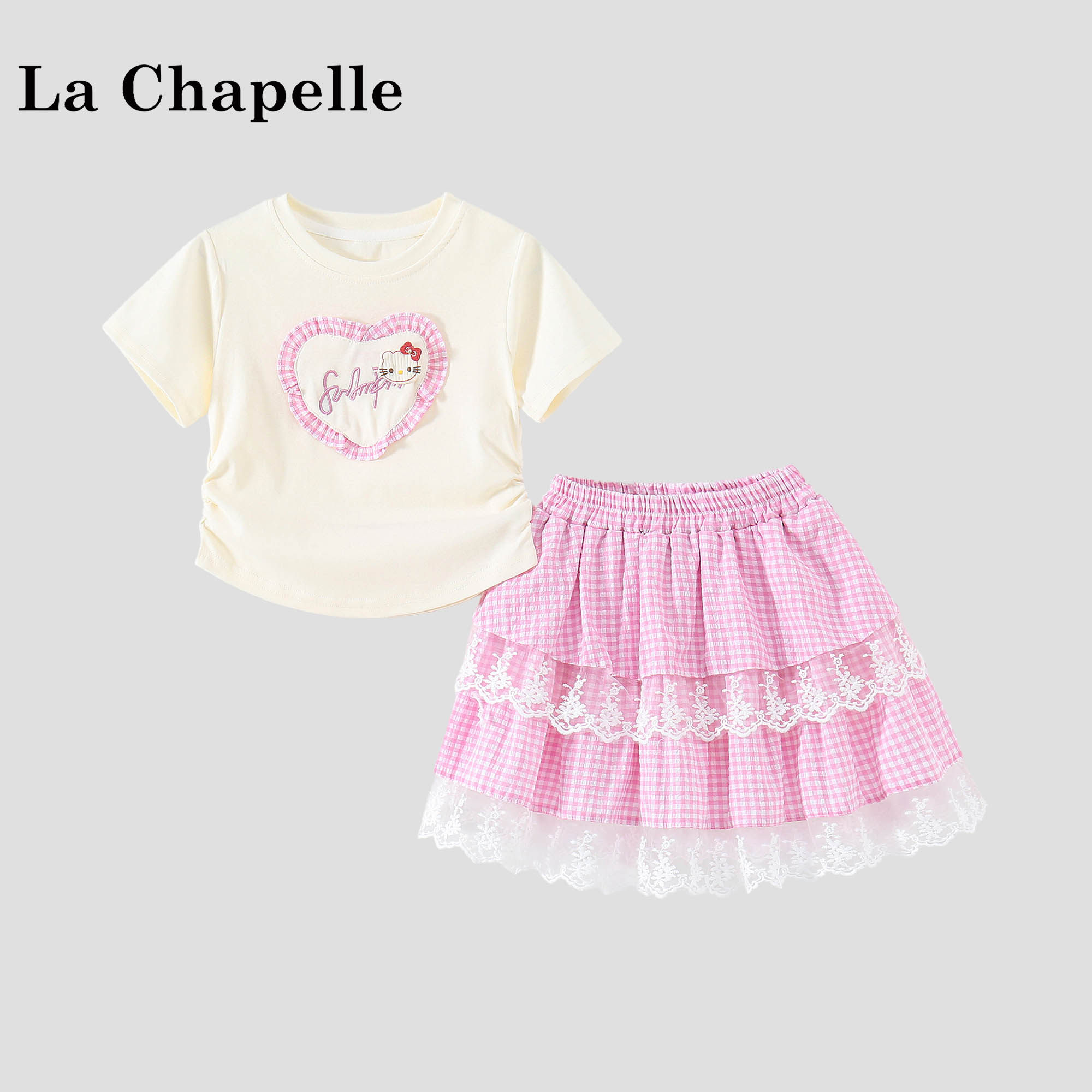 拉夏贝尔女童套装2026新款小女孩短袖T恤衫半身裙薄款夏装两件套