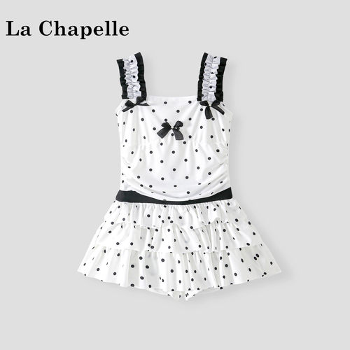 La Chapelle【拉夏贝尔】夏季女童甜美波点吊带连体泳衣LD2918