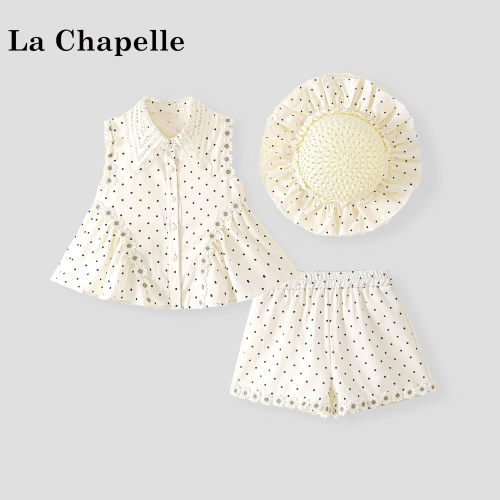 La Chapelle【拉夏贝尔】夏季女童无袖波点娃娃衫两件套LD2979