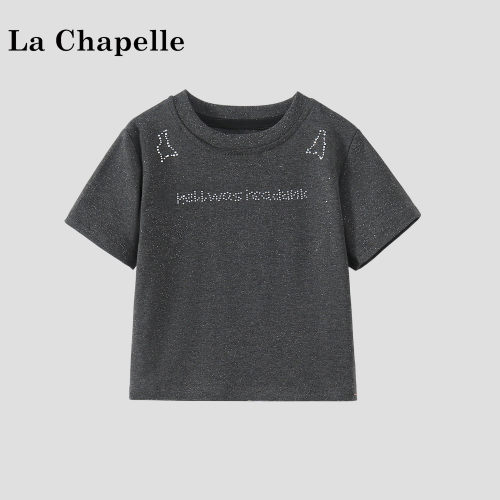 La Chapelle【拉夏贝尔】夏季时尚韩版儿童圆领烫钻撒银T恤LD2544