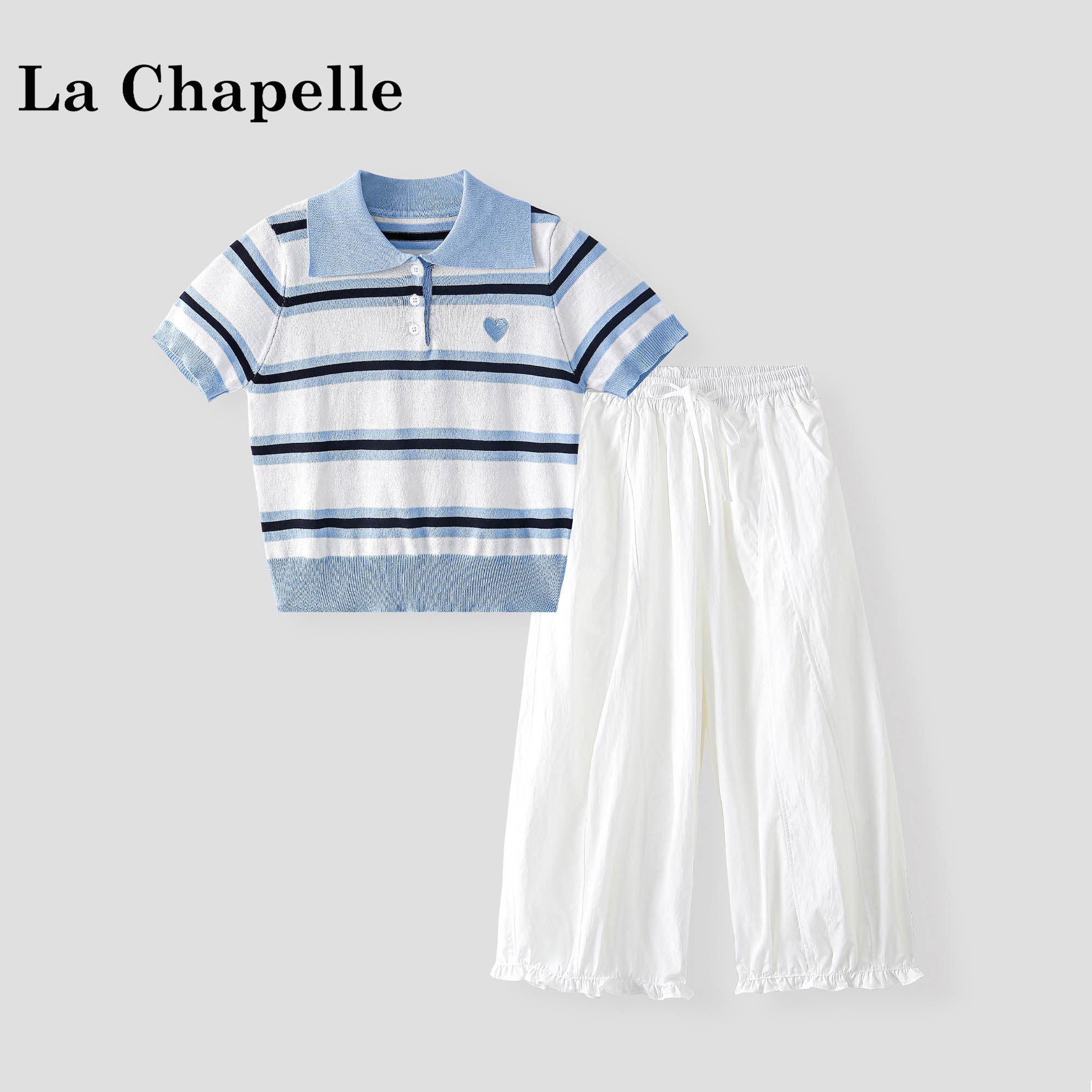La Chapelle【拉夏贝尔】夏季韩版女童条纹POLO衫两件套LD2363