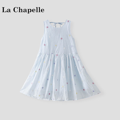 La Chapelle【拉夏贝尔】夏季时尚女童无袖花朵绣花连衣裙LD2470