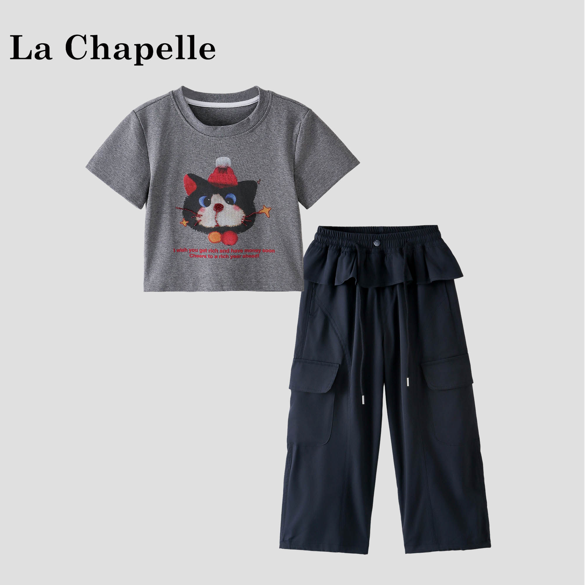 拉夏贝尔女童夏套装2026新款洋气儿童运动衣服女孩短袖T恤休闲裤