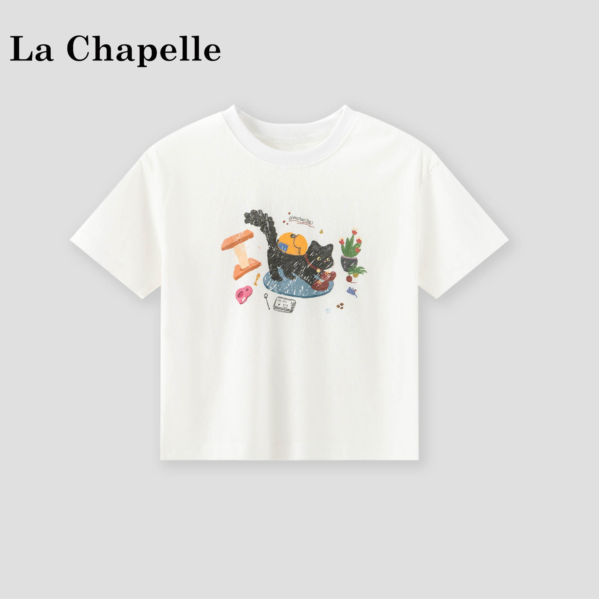 La Chapelle【拉夏贝尔】夏季时尚女童卡通猫咪印花短袖T恤LD2790