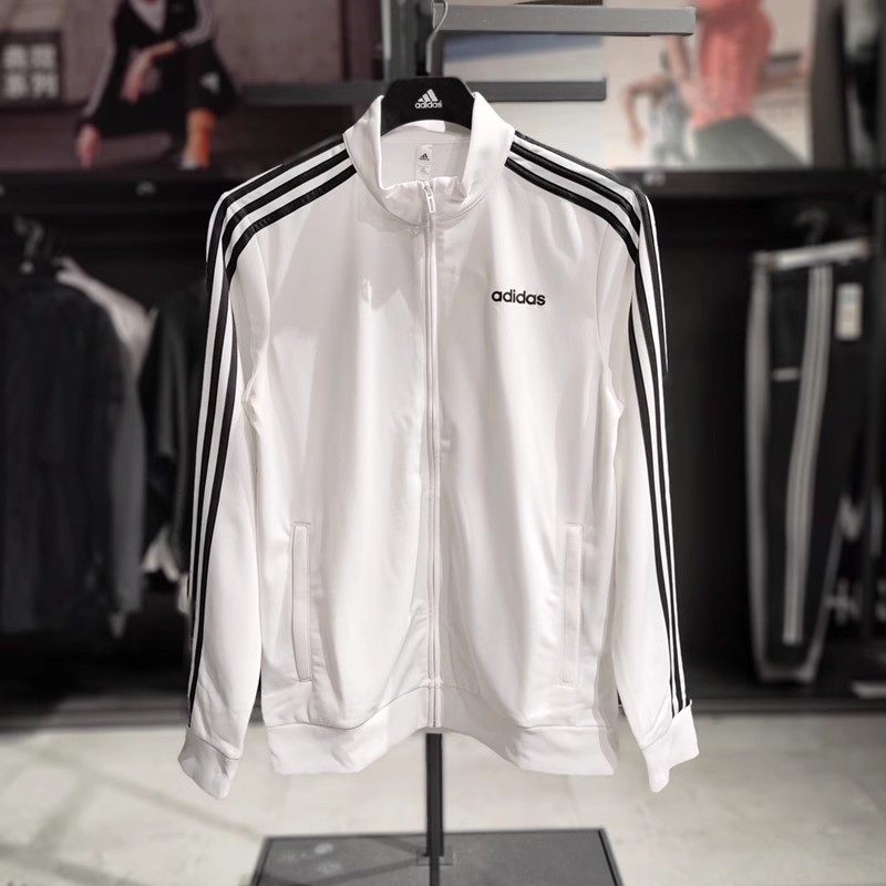 Adidas阿迪达斯外套男白色运动服跑步健身训练立领休闲夹克EB3989