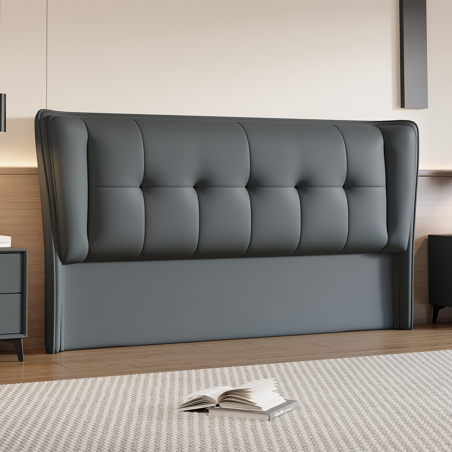 床头软包靠背一体落地2025新款现代简约实木单买可定制主卧床头板