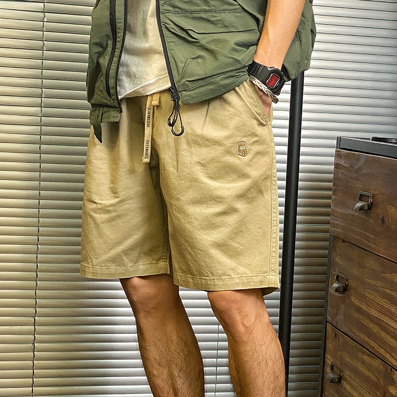 潮流男款弹力 卡其色短裤 工装五分裤 男士纯色帆布 纯棉男款复古
