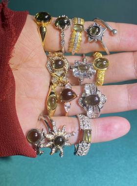 保真纯天然捷克陨石Moldavite 捷克玻璃纯银镶嵌绿陨石小戒指