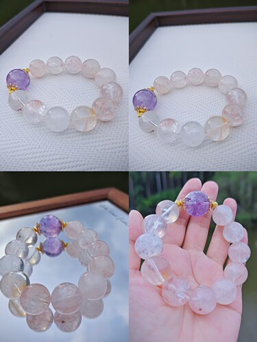 多宝天然薰衣草紫水晶手链女粉阿塞手串白水晶女学生日礼物饰品