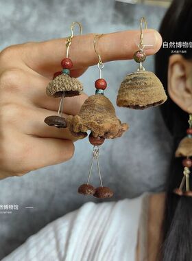 原创森系手工橡果帽子咖啡豆气质耳环名族文艺小清新复古耳钉耳勾