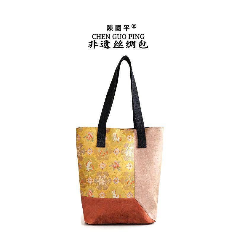 非遗宋锦真丝单肩包国风拼接大托特包E P款雅莹民族手拎女包手提