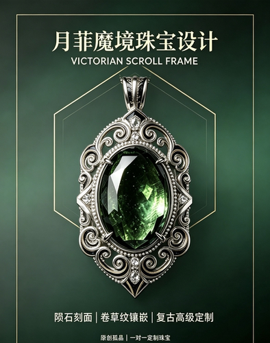 月菲魔境复古优雅设计天然水晶珠宝陨石吊坠定制打样设计
