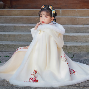 女童披风汉服斗篷毛领加厚款秋冬外出中国风儿童冬季公主古风披肩