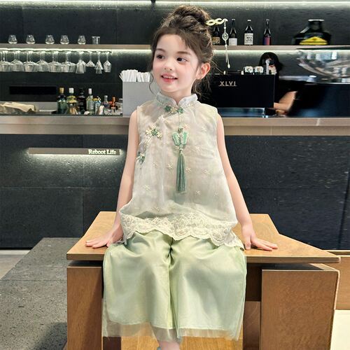 女童新中式套装2026新款夏季女孩古风日常可穿汉服国风旗袍两件套