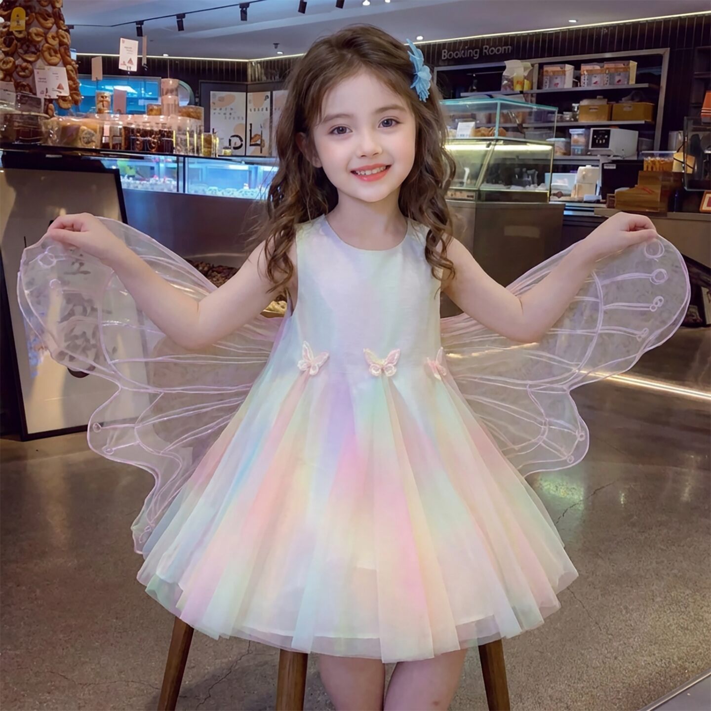 女童连衣裙夏装2026新款洋气裙子儿童蝴蝶翅膀吊带裙小女孩公主裙