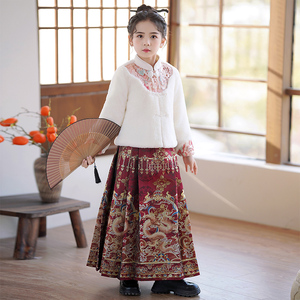 马面裙女童套装秋冬装2023新款冬季加绒拜年服儿童中国风汉服唐装