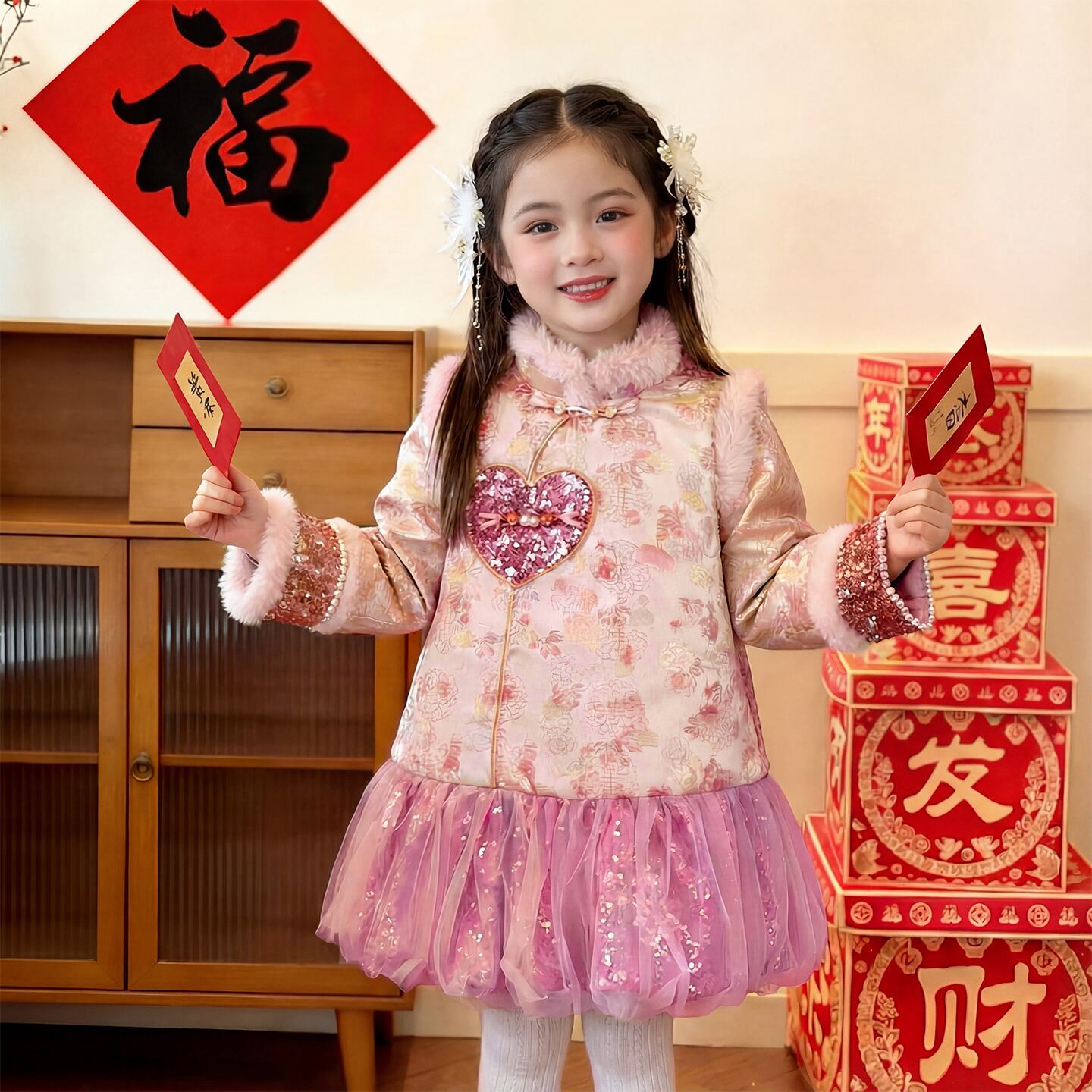 女童旗袍裙冬装2026新款小女孩新年拜年服冬季儿童新中式国风裙子