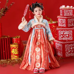 裙子新年小女孩拜年服 中国风加绒连衣裙古装 汉服女童冬季 2025新款