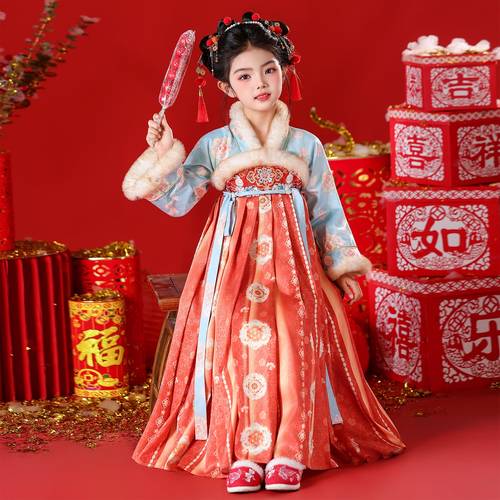 汉服女童冬季2026新款中国风加绒连衣裙古装裙子新年小女孩拜年服
