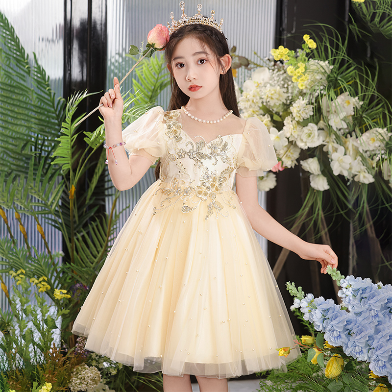 女童公主裙夏季2025新款小女孩生日洋气花童蓬蓬纱连衣裙儿童裙子