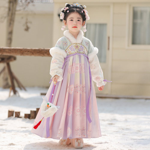 汉服女童冬装2025新款儿童古风加绒连衣裙冬季中国风古装秋冬裙子