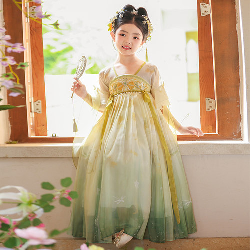 女童汉服2025新款古风连衣裙短袖女孩中国风唐装儿童夏季古装裙子