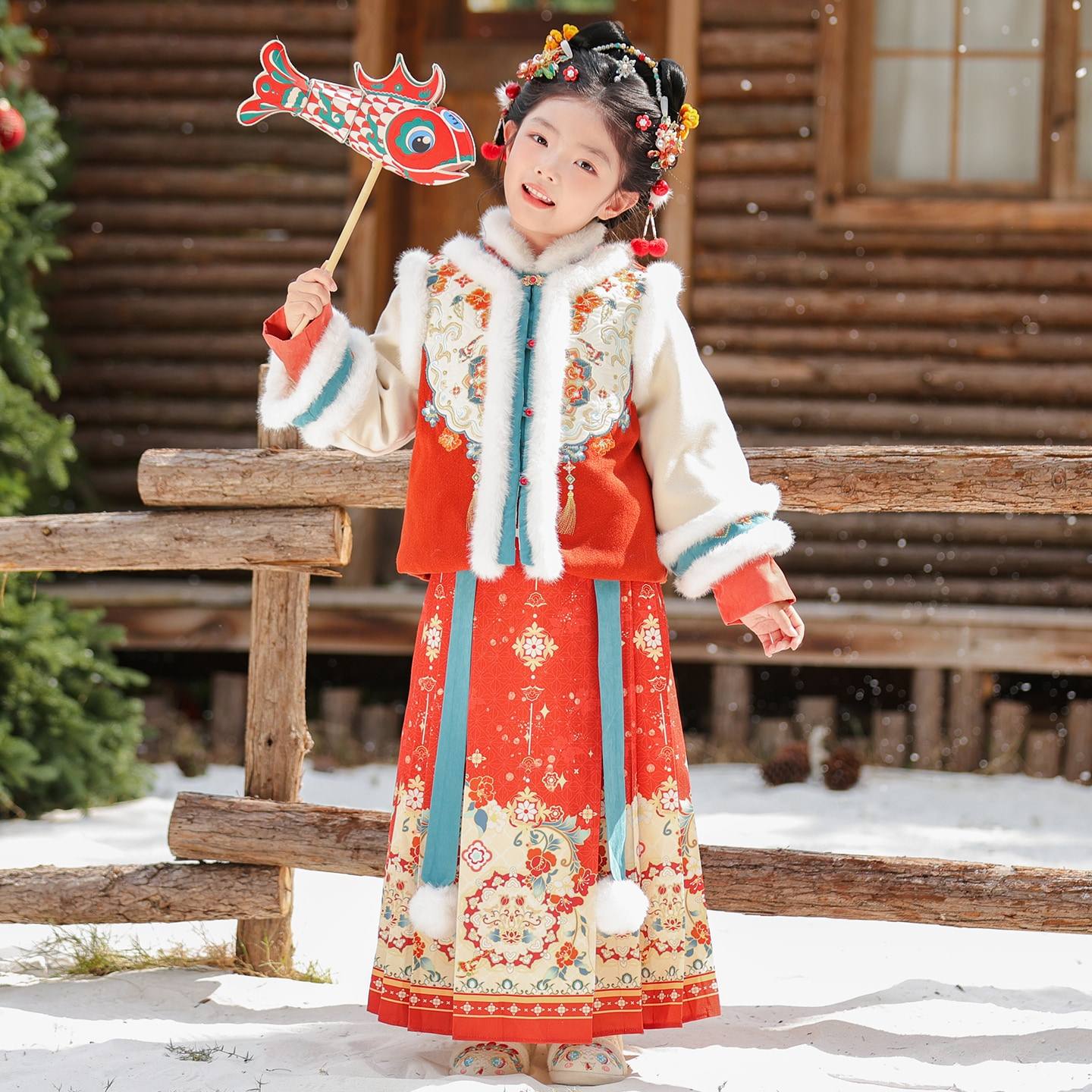 汉服女童冬装2026新款儿童新年衣服喜庆过年服国风套装女孩拜年服