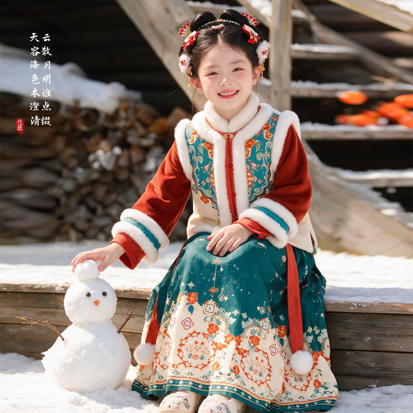 汉服女童冬季2026新款中国风明制套装加厚儿童过年唐装女孩拜年服