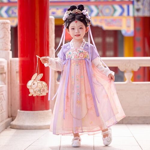 汉服女童中秋节服装穿搭儿童中国风公主裙古装连衣裙女孩超仙襦裙