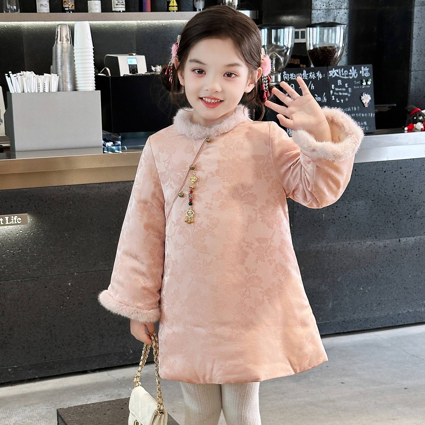 女童国风旗袍裙冬装2025新款儿童新中式夹棉汉服连衣裙女孩拜年服