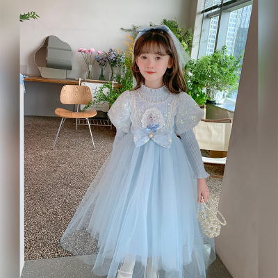 爱莎公主裙女童冰雪奇缘连衣裙