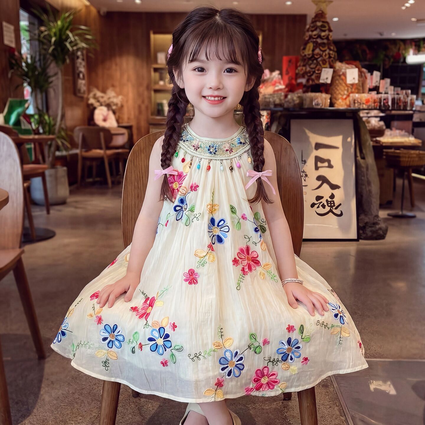 女童连衣裙夏装2026新款洋气儿童公主裙夏季背心裙女孩碎花吊带裙