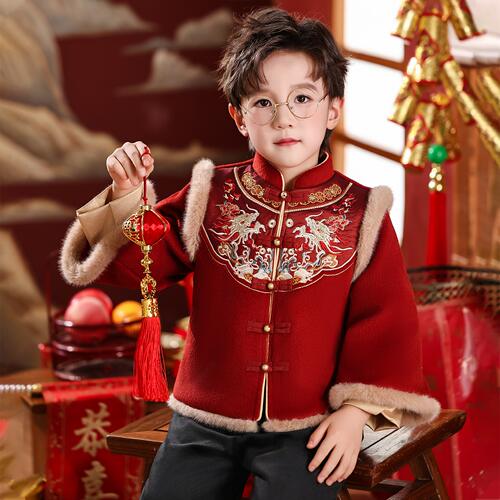 男童拜年服2026新款冬装男宝过年服唐装汉服儿童新年过年喜庆衣服