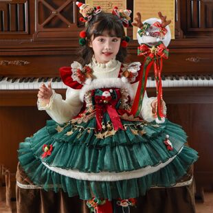 圣诞节女童服装儿童冬装裙子女孩洛丽塔公主裙冬季加绒加厚连衣裙