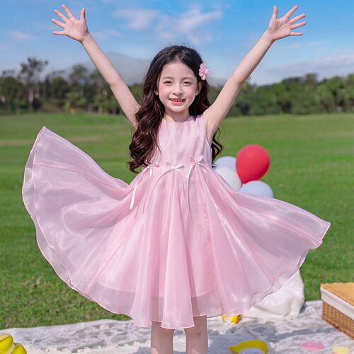 女童连衣裙夏季绝美裙子2026新款女孩超火夏装儿童粉色无袖公主裙