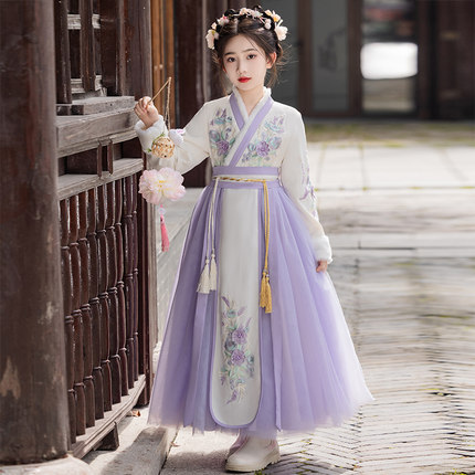汉服女童秋冬2026新款古风连衣裙小女孩国风唐装儿童古装裙子冬季