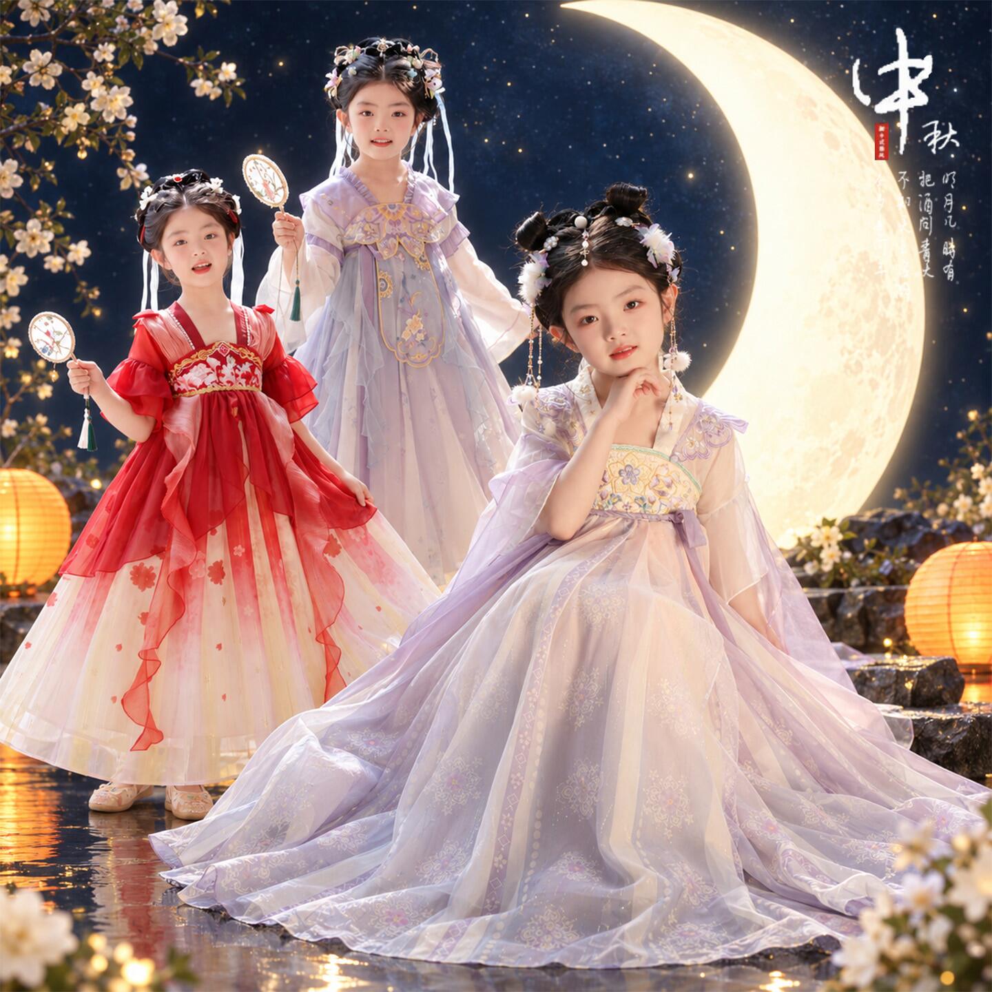 汉服女童穿搭中秋节服装2026新款国风女孩超仙古风连衣裙儿童古装
