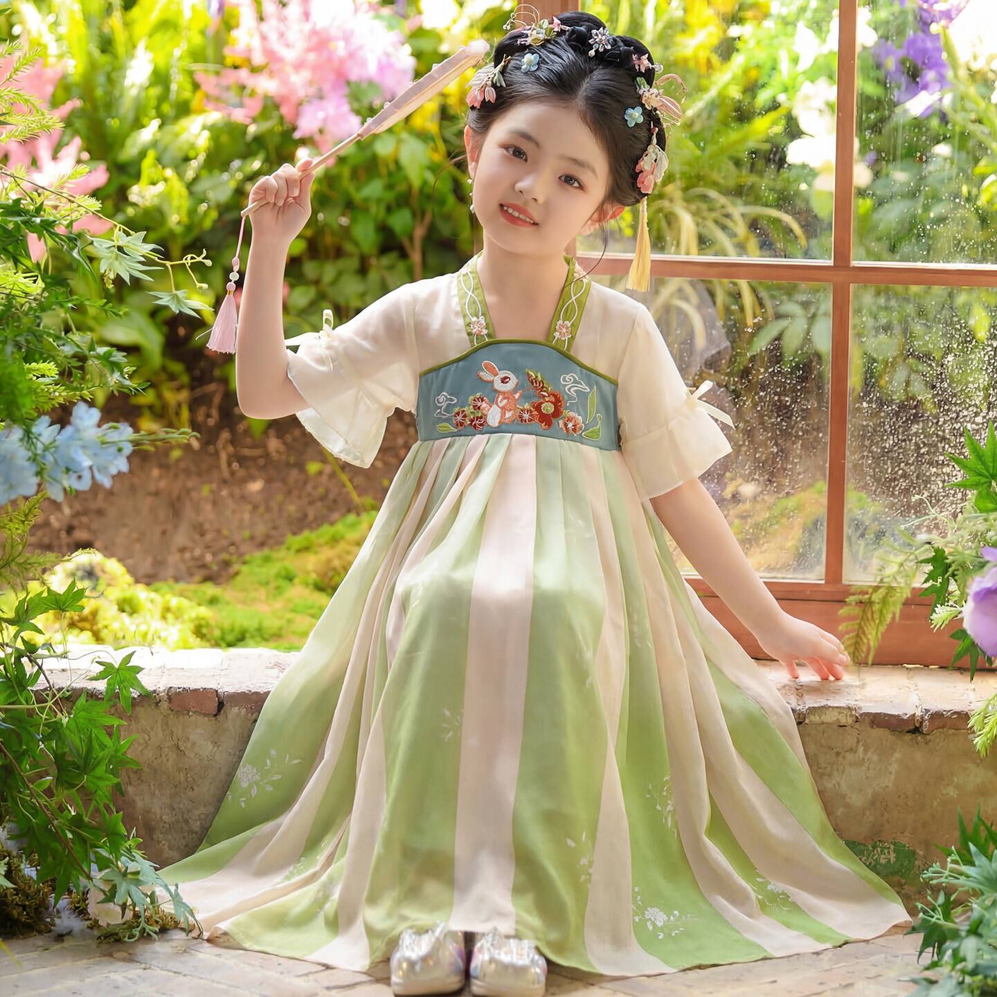 汉服女童夏季2026新款女孩古风仙气薄款连衣裙儿童古装国风公主裙