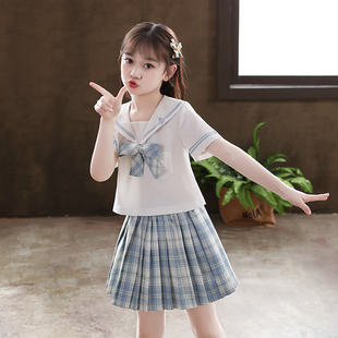 jk制服裙正版女童儿童套装全套校服夏季裙小学生百褶裙日系jk格裙