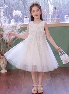 女童公主裙夏装2026新款儿童夏季裙子背心裙小女孩白色网纱连衣裙