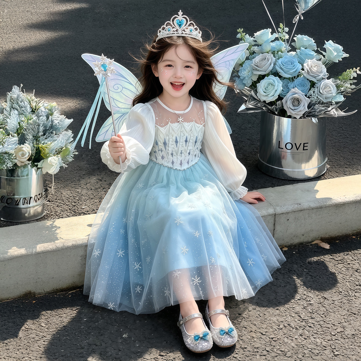 女童艾莎连衣裙秋季2026新款女孩生日礼服裙子儿童洋气网纱公主裙