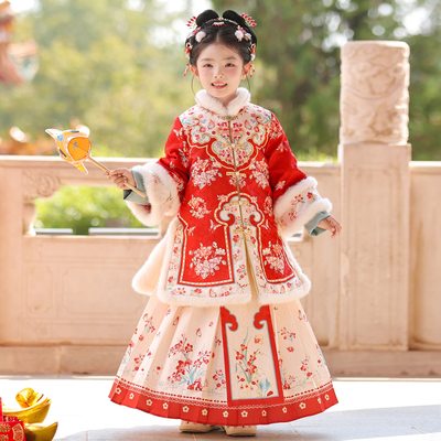 汉服女童冬装2025新款加厚冬季儿童拜年服女孩国风格格服新年唐装