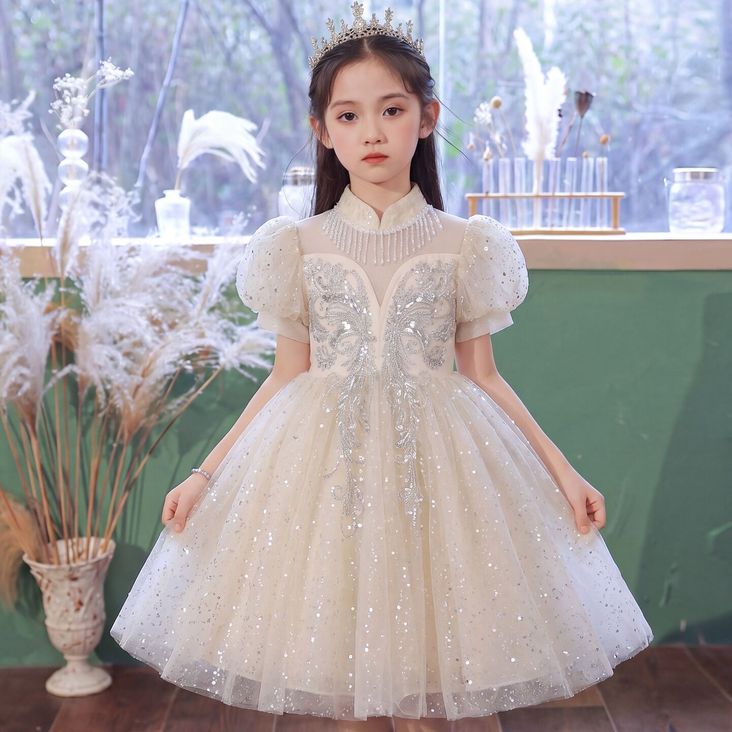女童礼服裙轻奢小众钢琴演出服儿童生日女孩主持人花童婚礼公主裙