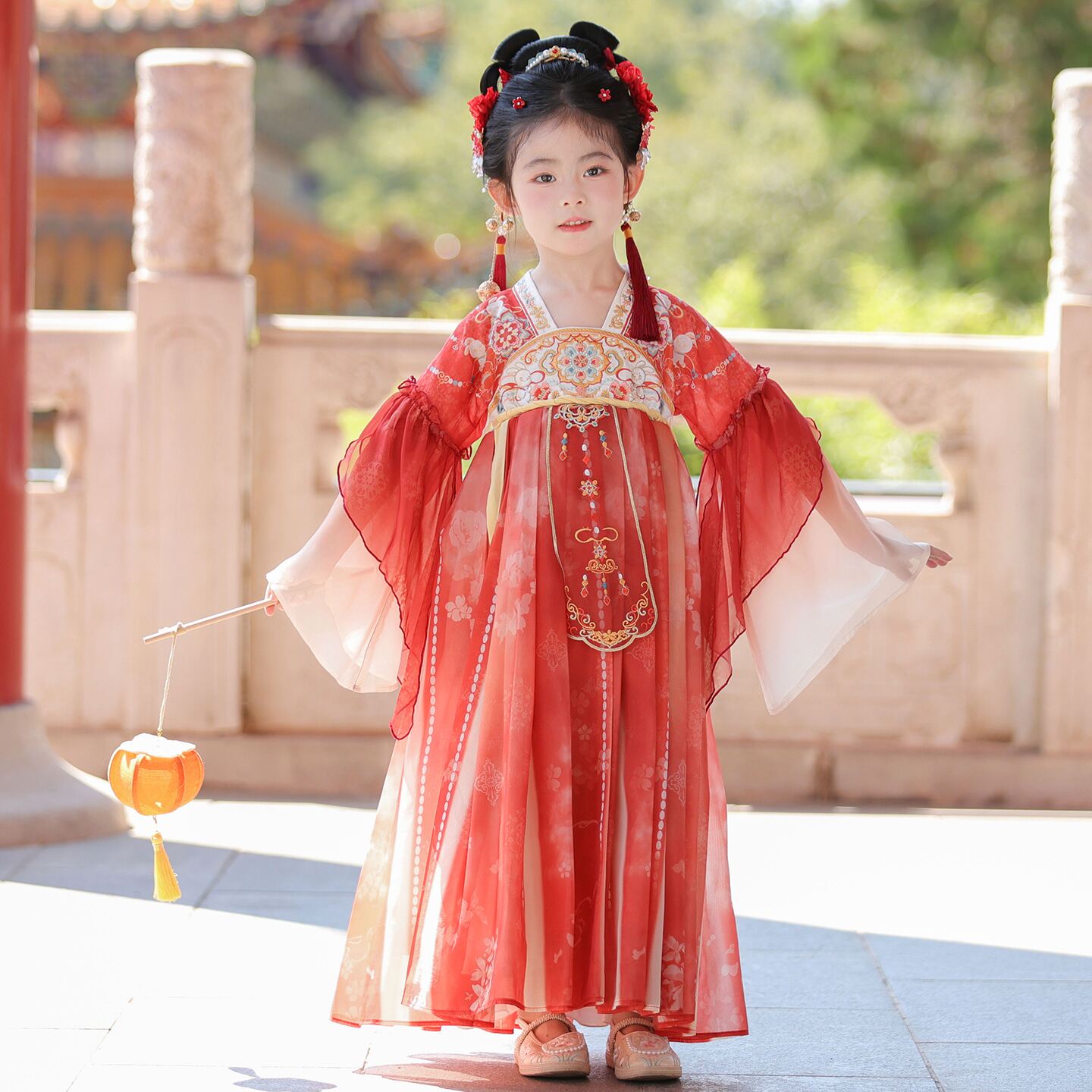 汉服女童2026新款秋季儿童古风古装公主裙女孩中秋红色国风连衣裙