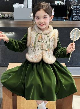 女童新中式连衣裙秋冬季2026新款儿童冬装加绒加厚小女孩国风裙子