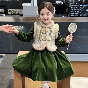 女童新中式连衣裙秋冬季2025新款儿童冬装加绒加厚小女孩国风裙子
