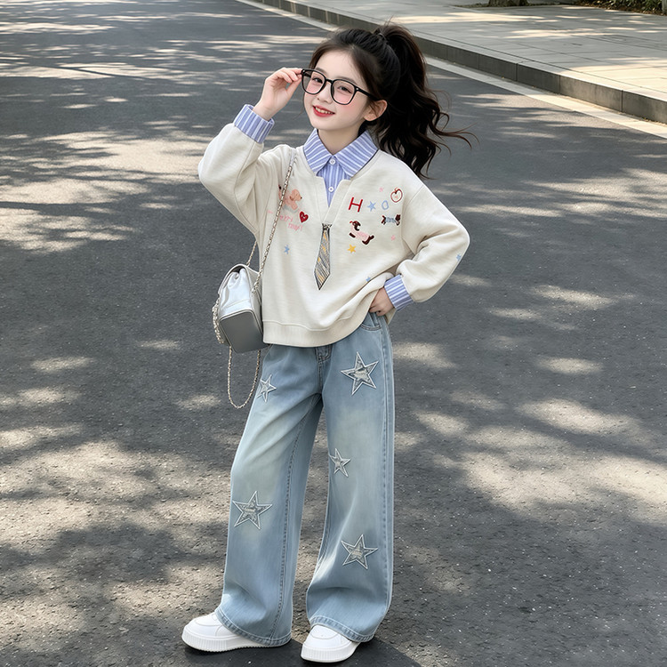 女童秋季卫衣套装2026新款儿童洋气早秋韩系穿搭女大童秋装牛仔裤