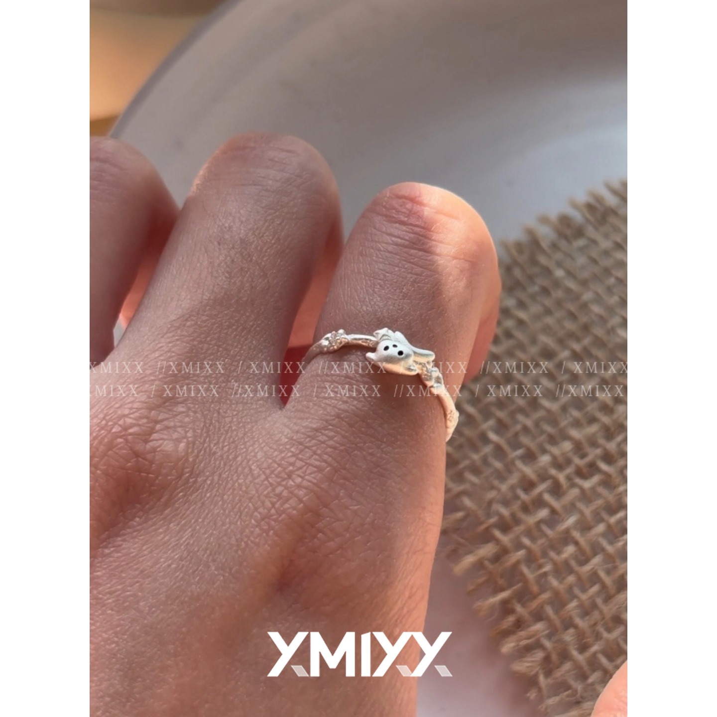 立体可爱小狗骨头S925银戒指甜酷